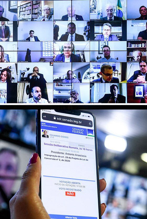 Soluções do Senado na época da pandemia: videoconferência para debates e aplicativo para votações. Marcos Oliveira/Agência Senado