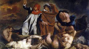 Virgilio guia Dante pelo inferno em 'A barca de Dante', de Eugene Delacroix (1822).