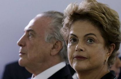 A presidenta Dilma e o vice-presidente, Michel Temer, nesta quarta, 16