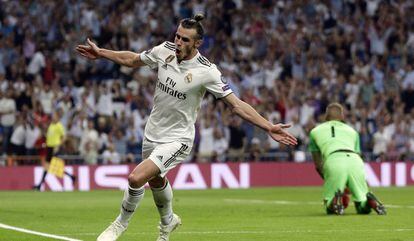 Bale comemora seu gol na vitória contra a Roma.