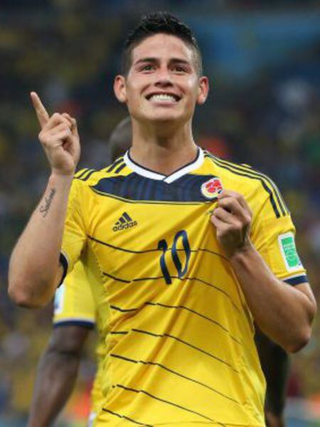 James Rodríguez celebra o segundo gol contra o Uruguai.