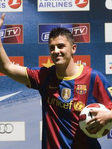 David Villa durante a sua apresentação como jogador do Barcelona.