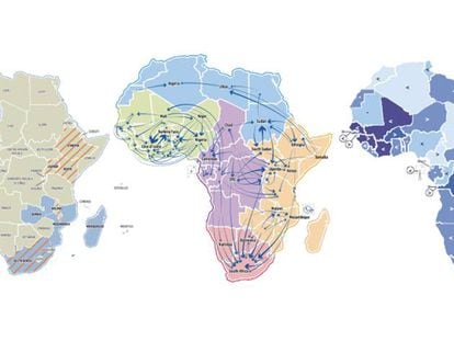 Amostras de mapas do atlas ‘África em Movimento’.