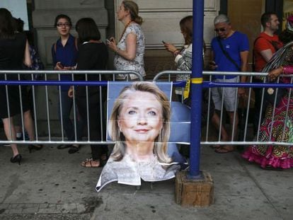 Fila para ver Hillary Clinton, em Nova York.