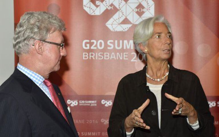 A diretora do FMI com o governador de Queensland (Austrália), onde vai acontecer a cúpula do G-20.