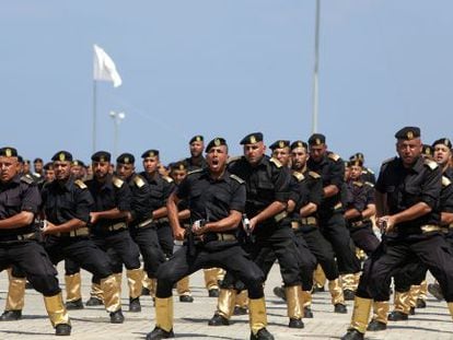Membros militares do Hamas durante uma cerimônia, no dia 16 de junho.