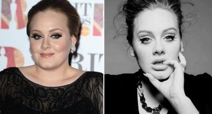 Imagem da Adele em 2011 e em 2014.