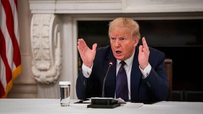 Trump, nesta segunda-feira em uma mesa redonda com empresários na Casa Branca.