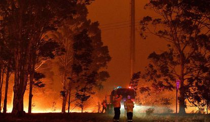 Os bombeiros tentam extinguir um incêndio em Nowra (Austrália) nesta terça-feira.