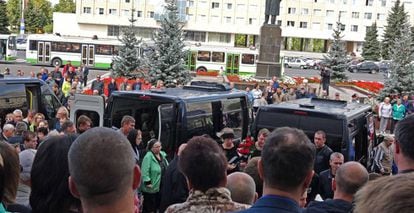 Funeral das vítimas da explosão em uma base militar, em 12 de agosto, em Sarov.