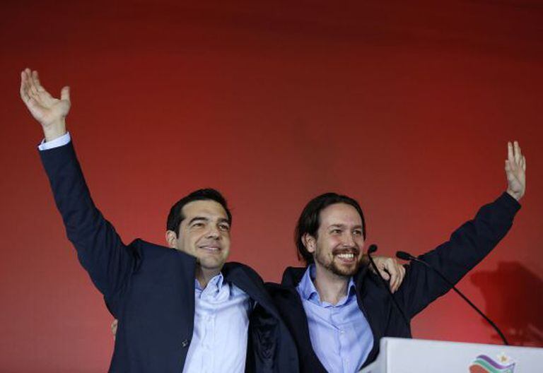 Alexis Tsipras, do Syriza, e Pablo Iglesias, do Podemos.