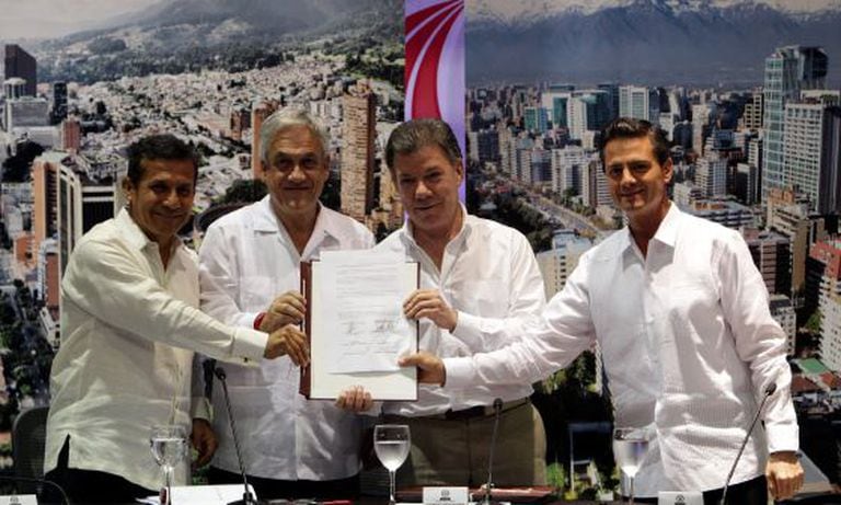 Os presidentes de Peru, Chile, Colômbia e México, nesta segunda-feira.