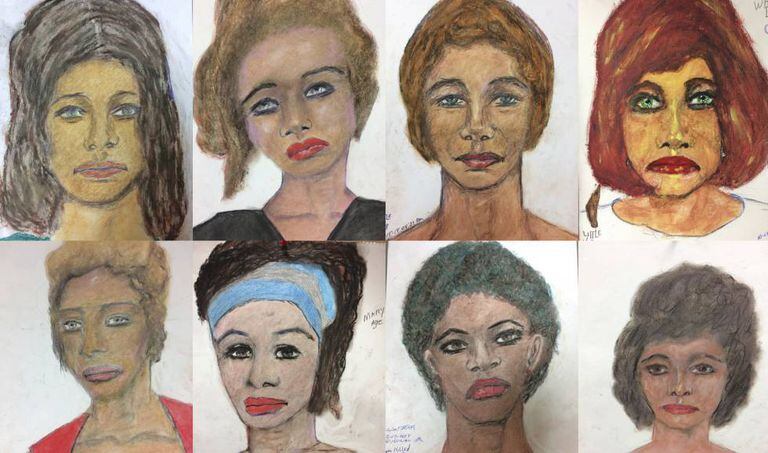 Retratos feitos por Samuel Little de suas vítimas. No vídeo, os depoimentos do assassino.