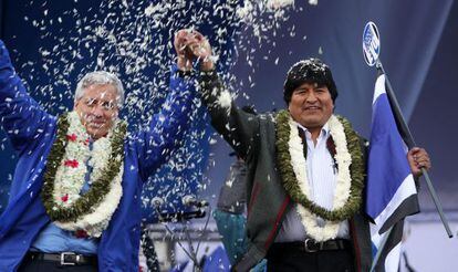 Evo Morales em comício em La Paz (Bolívia).