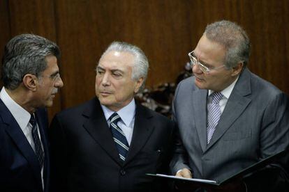 Jucá, Temer e Renan, no Senado.