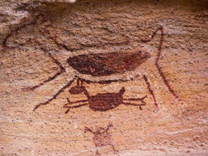 Pintura rupestre que é símbolo do Parque Nacional da Serra da Capivara, no Piauí, nordeste do país.