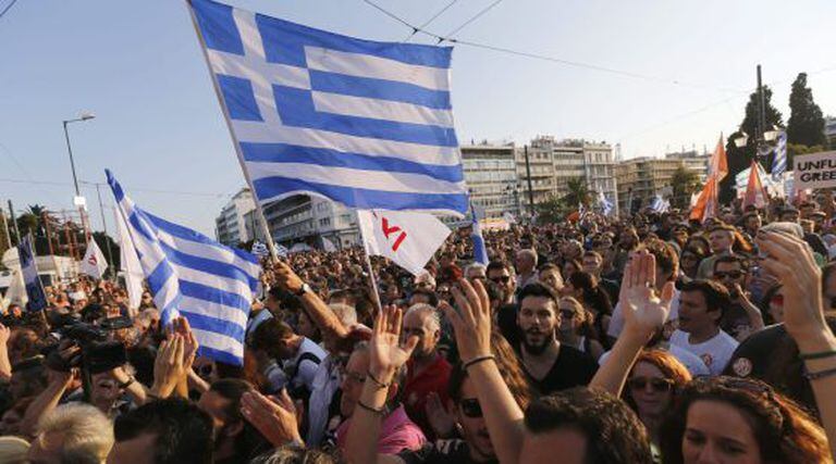 Apoiadores do não fazem protesto em Atenas.