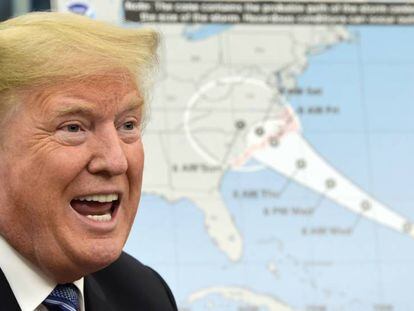 O presidente Donald Trump fala sobre o furacão Florence na Casa Branca.