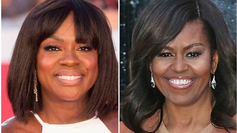 A atriz Viola Davis e, à direita, a ex-primeira-dama Michelle Obama.