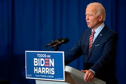 Joe Biden durante o seu discurso em Kissimmee, na Flórida.