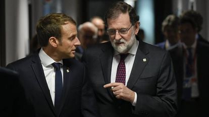 Macron e Rajoy no encontro dos l&iacute;deres da UE