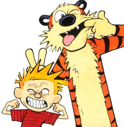 Calvin y Hobbes entrenando para su oscuro futuro