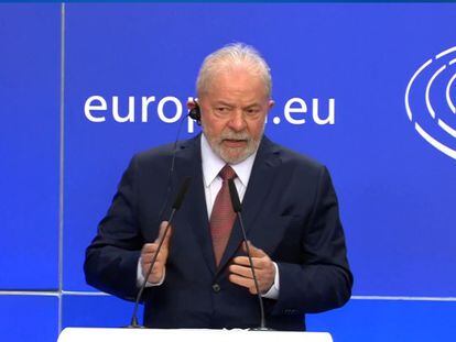 Lula no discurso ao Parlamento Europeu nesta segunda-feira.