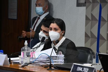 Bruna Morato, advogada representante de médicos que trabalharam na Prevent Senior, durante seu depoimento na CPI da Pandemia nesta terça-feira, 28 de setembro, em Brasília.