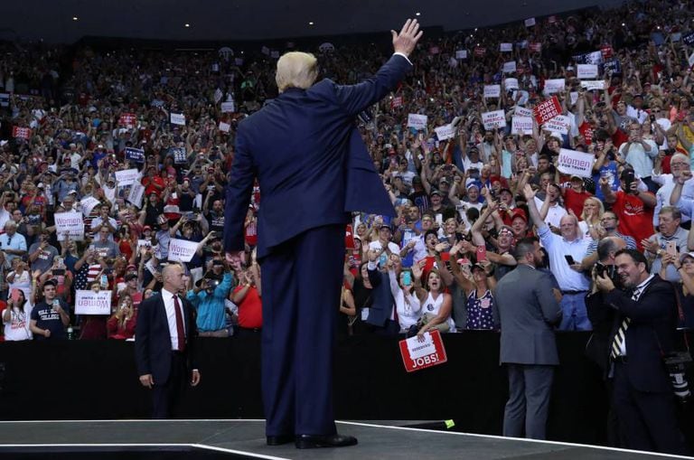 O presidente dos EUA, Donald Trump, em um ato de campanha em 1 de agosto, em Cincinnati.