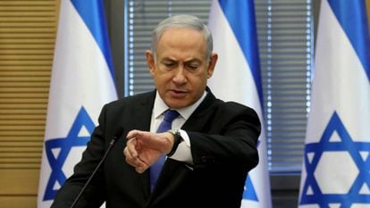O primeiro-ministro israelense, Benjamín Netanyahu, na quarta-feira no Parlamento.