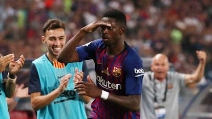 Dembélé comemora o gol que decidiu a Supercopa.