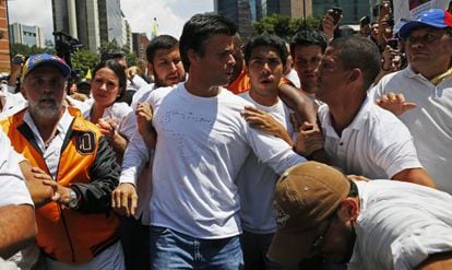 Leopoldo López, em uma manifestação em 18 de fevereiro.