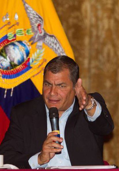 Rafael Correa em um encontro com a imprensa no mês passado.
