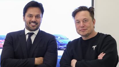 O ministro Fábio Faria e o empresário Elon Musk durante encontro em novembro.