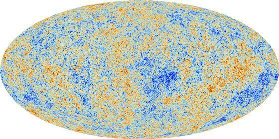 Mapa de variações de temperatura na radiação cósmica de fundo realizado com os dados do telescópio espacial ‘Planck’.