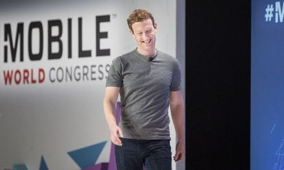 O fundador do Facebook, Mark Zuckerberg, no MWC.
