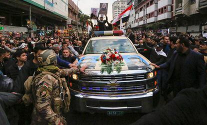 Funeral do general iraniamo Qasem Soleimani, que começou neste sábado em Bagdá.