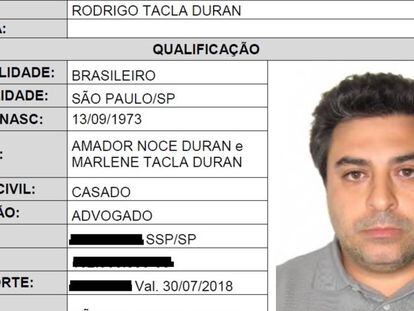A ficha do advogado Rodrigo Duran na Interpol.