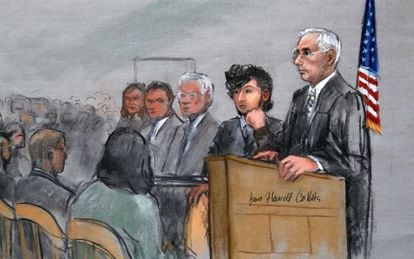 Dzokhar Tsarnaev durante o julgamento em Boston.