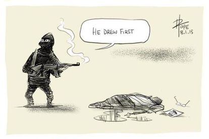 "Ele desenhou primeiro", diz cartoon de David Pope.