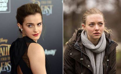 As atrizes Emma Watson, à direita, e Amanda Seyfried