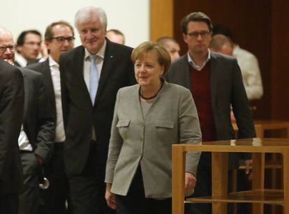 Merkel, durante a reunião com liberais e verdes.