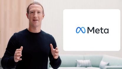 Zuckerberg durante a apresentação do Meta. Com um suéter preto, obviamente. 
