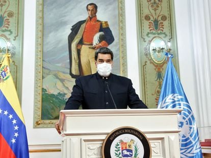 O presidente da Venezuela, Nicolás Maduro, durante seu discurso nesta quarta-feira na Assembleia Geral da ONU.