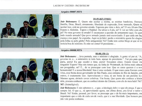 Reprodução da transcrição da reunião entre o presidente Jair Bolsonaro e sua equipe de Governo.