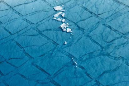 Fragmentos de gelo em um lago da Groenlândia.