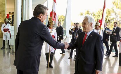 Bolsonaro recebe Piñera no Palácio da Alvorada.
