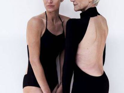 Irwin, com um maiô Alberta Ferretti, e Musk, com um vestido Monica Cordera. 