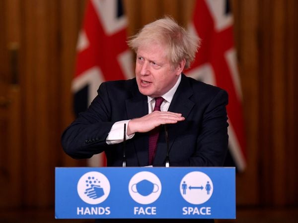 Britain's Prime Minister Boris Johnson speaks during a news conference in response to the ongoing situation with the coronavirus disease (COVID-19) pandemic, inside 10 Downing Street, London ,Britain, December 19, 2020. REUTERS/Toby Melville/Pool