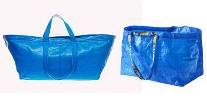 À esquerda, a sacola da marca Balenciaga, vendida por 1.700 euros. À direita, o saco de compras de 0,99 euros da sueca Ikea.